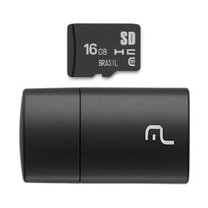 Pen Drive 2 em 1 Multilaser com Leitor USB + Cartão de Memória Classe 10 16GB Preto  - MC162