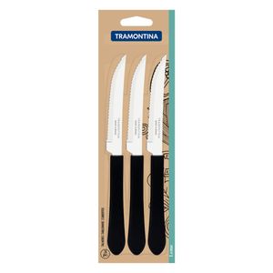 Conjunto de Facas para Churrasco Tramontina Leme com Lâminas em Aço Inox e Cabos de Polipropileno Preto 3 Peças
