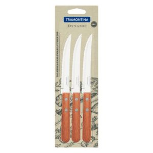 Conjunto de Facas para Churrasco Tramontina Dynamic com Lâminas em Aço Inox e Cabos de Madeira Natural 3 Peças