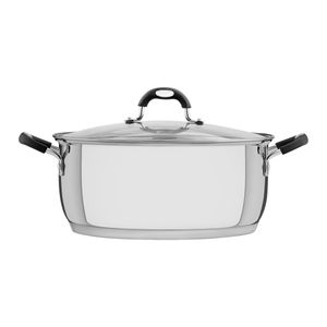Caçarola Rasa Tramontina Solar Silicone em Aço Inox com Fundo Triplo e Tampa de Vidro 30cm - 8,9 Litros