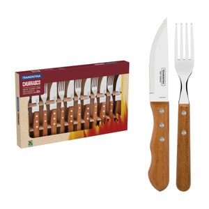 Jogo para Churrasco Tramontina Dynamic com Lâminas em Aço Inox e Cabos de Madeira Natural - 12 Peças