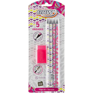 Kit Escolar BRW com 5 Unidades - Rosa