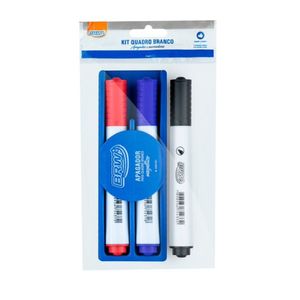 Kit Marcador para Quadro Branco BRW com Apagador - 3un