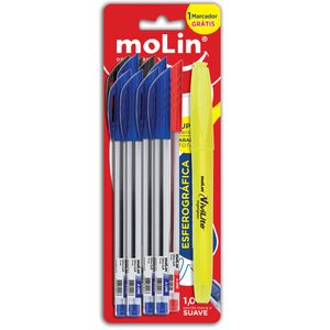 Kit com 10 Canetas Esferográficas e Marca Texto Molin