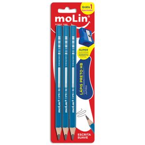 Kit com 3 Lápis e Apontador Molin Jumbo Preto