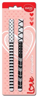 Kit-com-2-Canetas-Molin-Esferograficas-Love-Black-And-White-Estampado