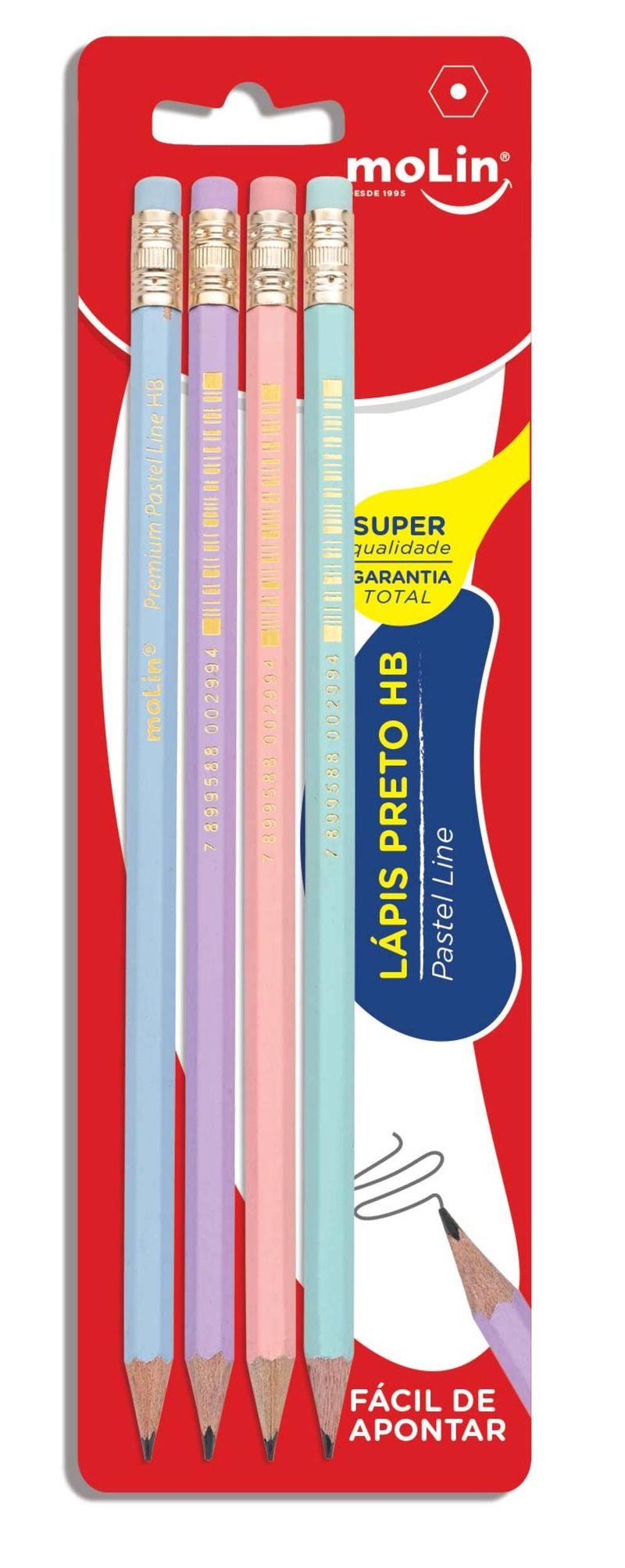 Kit-4-Lapis-com-Borracha-Molin-HB-N°-2-Pastel-Line-Preto