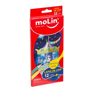 Lápis de Cor Molin 12 Cores Pastel e Metálico