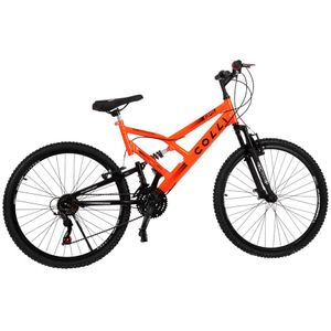 Bicicleta Colli GPS com Suspensão Dupla Aro 26 21 Marchas V-Brake Laranja Neon