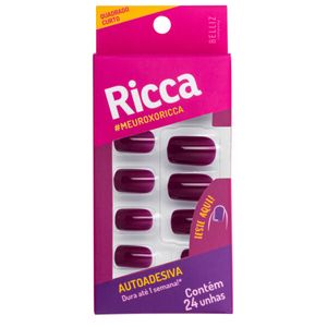 Unhas Postiças Ricca Autoadesivas Roxo Ametista - Quadrado Curto