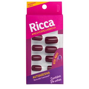 Unhas Postiças Ricca Autoadesivas Vermelho Seda - Quadrado Curto