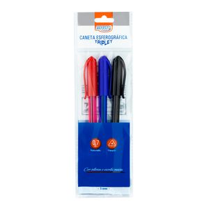 Caneta Esferográfica BRW Triplet com 3un 0.7mm - Azul, Preto e Vermelho