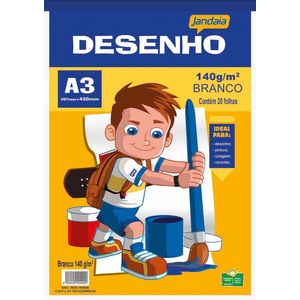 Bloco de Papel A3 Jandaia Basic Art Escolar para Desenho Branco - 20 Folhas