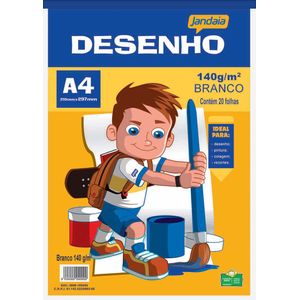 Bloco de Papel A4 Jandaia Basic Art Escolar para Desenho Branco - 20 Folhas
