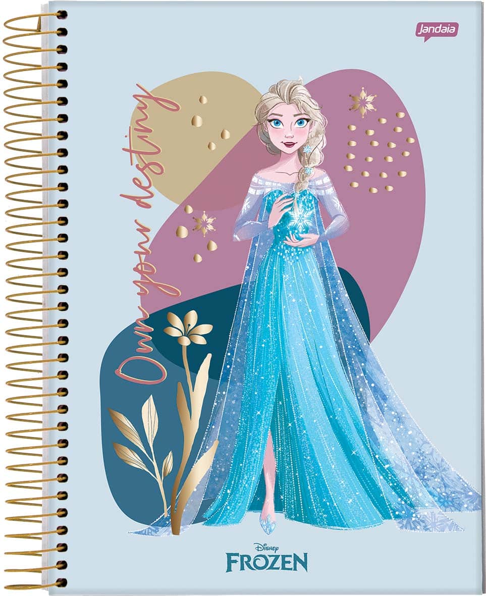 Caderno Espiral Universitário Jandaia Frozen Capa Dura - 80 Folhas