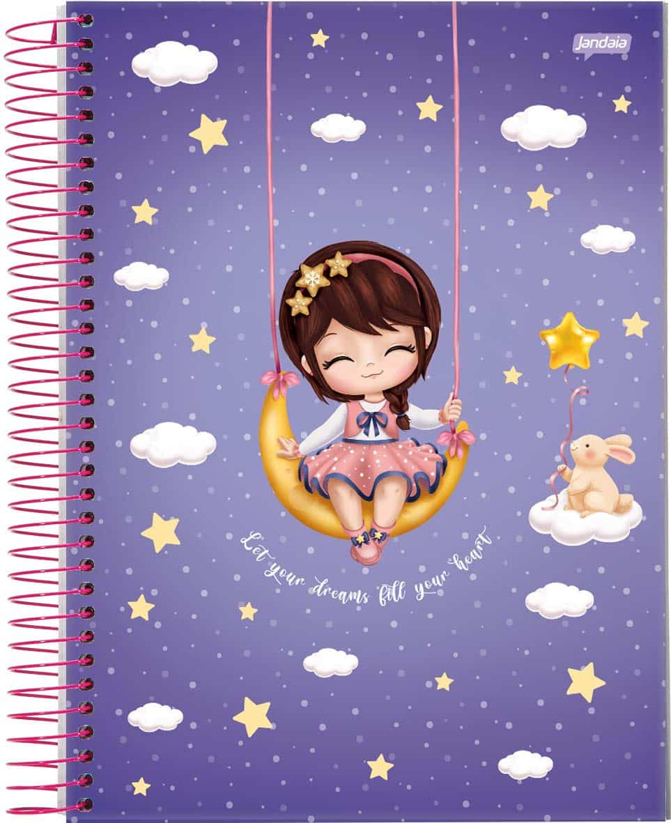 Caderno 10 Matérias Nina 160 Folhas Jandaia Feminino Espiral