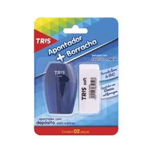 Kit Escolar Tris Apontador com Depósito + Borracha Office - Cores Sortidas