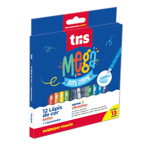 Lápis de Cor Tris Jumbo Mega Soft Color + 1 Apontador - 12un