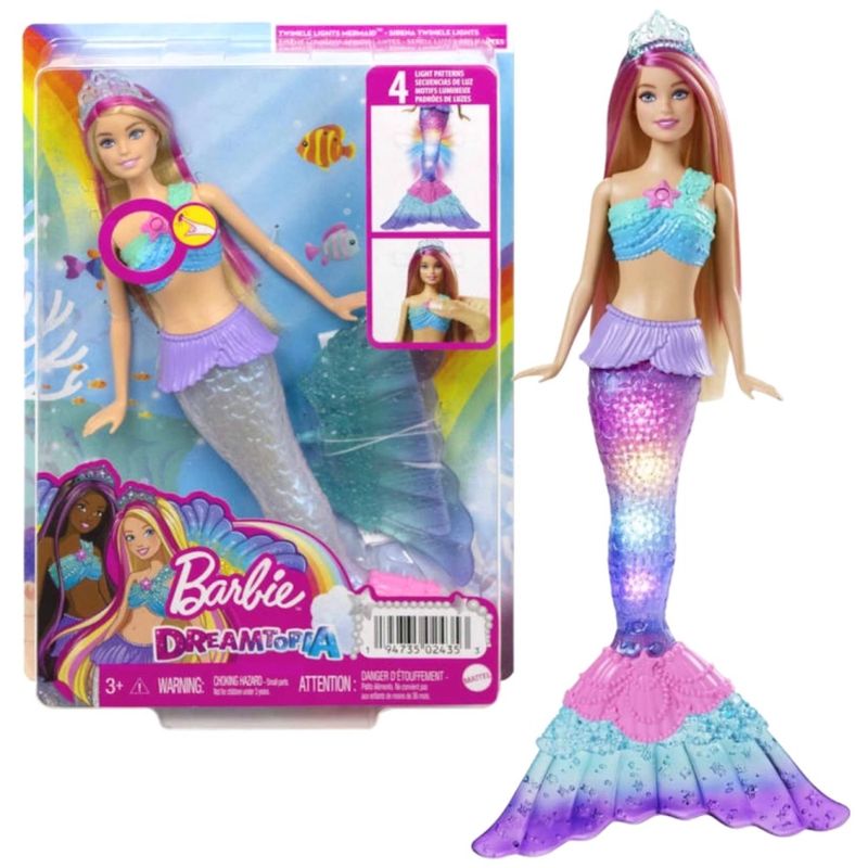 Boneca Barbie Sereia C/ Luz Arco-íris Cauda Acende Na Água