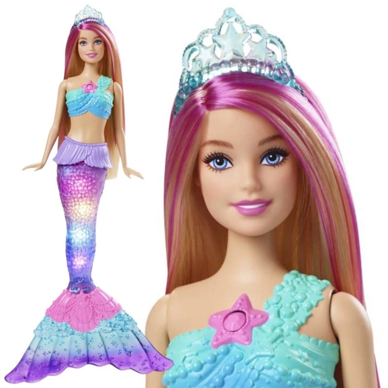 Boneca Barbie Sereia C/ Luz Arco-íris Cauda Acende Na Água