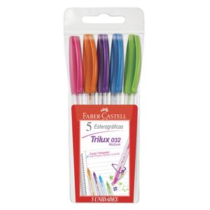 Caneta Esferográfica Faber Castell Trilux 032 Colors 1.0mm Mix 5 Cores