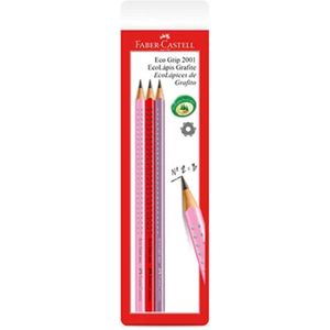 Ecolápis Grafite Faber Castell Grip Rosa Vermelho Lilás Cartela com 3 Unidades