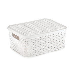 Cesta Organizadora com Tampa Nitronplast Rattan Pequeno Branco