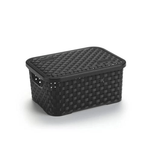 Cesta Organizadora com Tampa Nitronplast Rattan Pequeno Preto