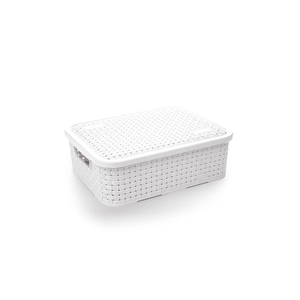 Caixa Organizadora com Tampa Baixa Nitronplast Rattan Pequena Branca
