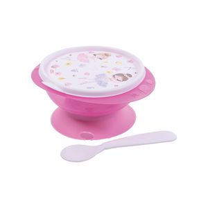 Tigela com Ventosa e Colher Plasútil Rosa - 230ml