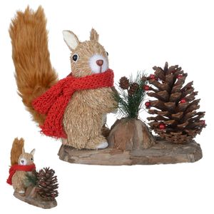 Esquilo Decorativo D&A Natal com Palha Vermelho e Bege 16cmx21cmx8,5cm