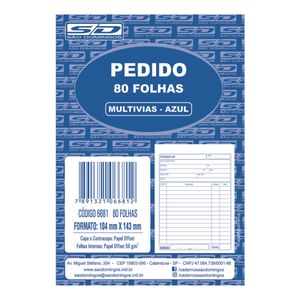 Bloco de Pedido Pequeno Multivias 80 Folhas - Azul -São Domingos