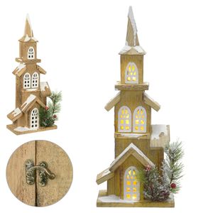 Casa Decorativa D&A Natal em MDF Marrom e Branco 35cmx7cmx13cm