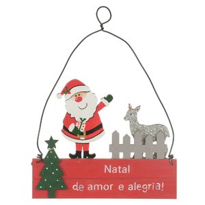 Placa Decorativa D&A Natal Papai Noel Vermelho 15cmx17cm
