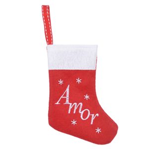 Meia Decorativa D&A Natal Amor Vermelho e Branco - 14cm