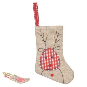 Meia Decorativa D&A Natal Rena Vermelho e Bege - 14cm