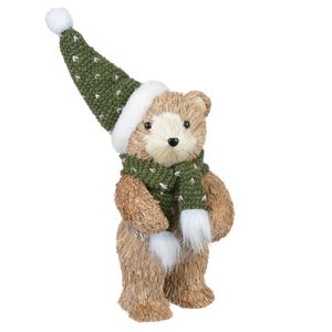 Urso Decorativo D&A Natal em Pé Bege e Verde 25cmx14cmx13cm
