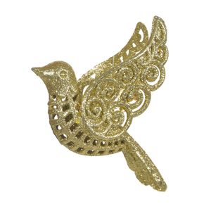 Enfeite Passarinho D&amp;A Natal 3D com Glitter Dourado 9cmx11cm