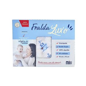 Fralda Minarey Luxo Estampada MNO 70 x 70 cm - Azul - 5 Peças