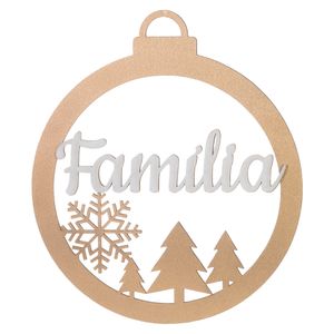 Enfeite Natal D&A Família em MDF Dourado e Branco 25cmx21cm