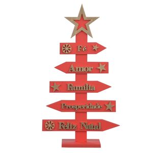 Enfeite Árvore de Natal D&A MDF Vermelho e Dourado 25,5cmx14cm