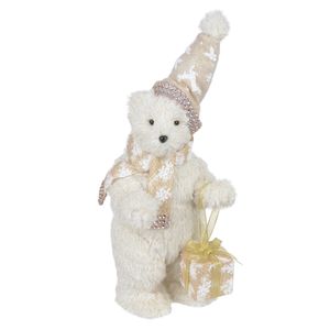 Urso Decorativo D&A Natal em Pé com Presente Champanhe 36cmx17cmx15cm
