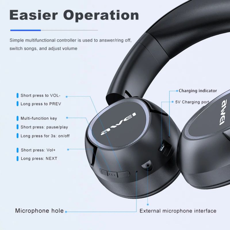 AWEI-Auriculares sem fios Bluetooth, A799BL, HIFI, Estéreo, Música