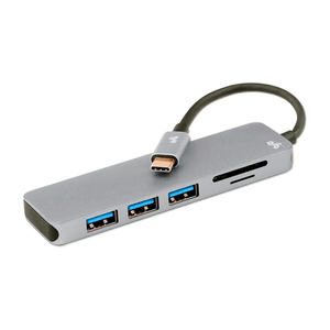 Hub Usb-C para 3 Usb 3.0 com Leitor e Micro SD Cinza - 5+