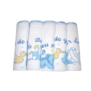 Fralda Minasrey MNA Frases com Bainha MRY 70 x 70 cm - Azul - 5 Peças
