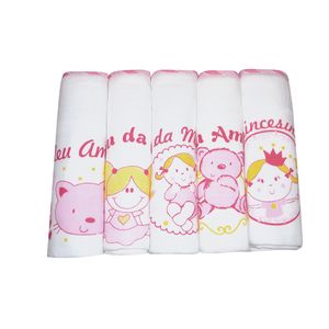Fralda Minasrey MNA Frases com Bainha MRY 70 x 70 cm - Rosa - 5 Peças