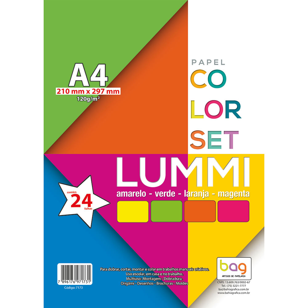 Papel Baag Escolar A4 Color Lummi 4 Cores 24 Folhas 5846