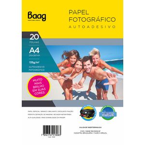 Papel Baag A4 Fotográfico Adesivo 135g - 20 Folhas