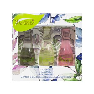 Estojo com 3 Deo Colônias Seivas da Natureza 60ml Cada – Algodão, Macadâmia e Frutas Vermelhas