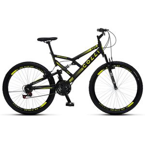 Bicicleta Colli GPS com Suspensão Dupla Aro 26 21 Marchas V-Brake Preto Fosco/Amarelo